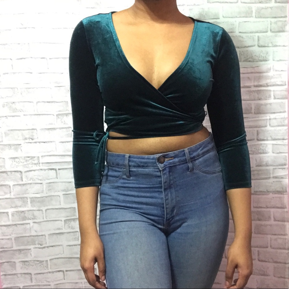 Green Velvet Crop Top